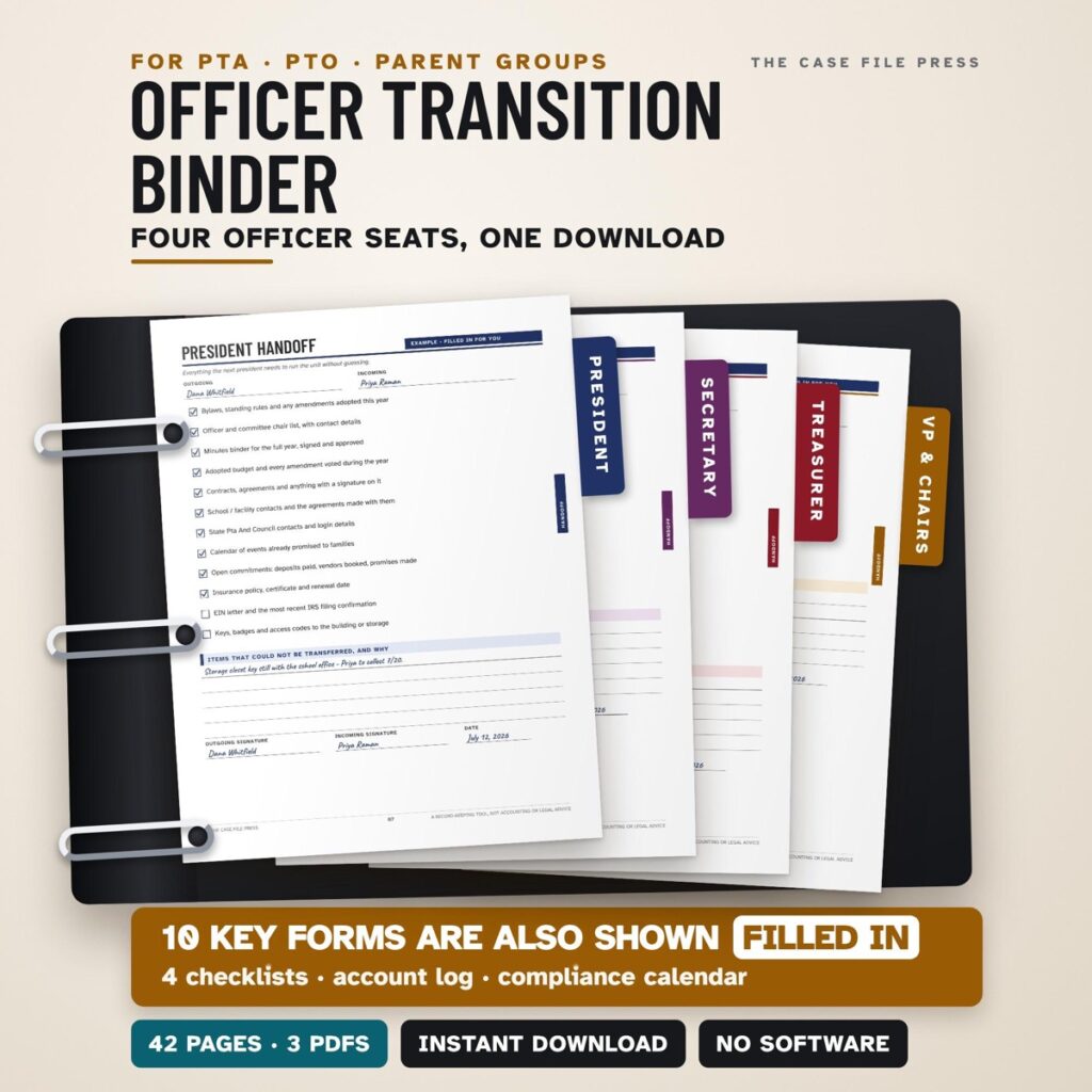 PTA PTO Officer Transition Binder