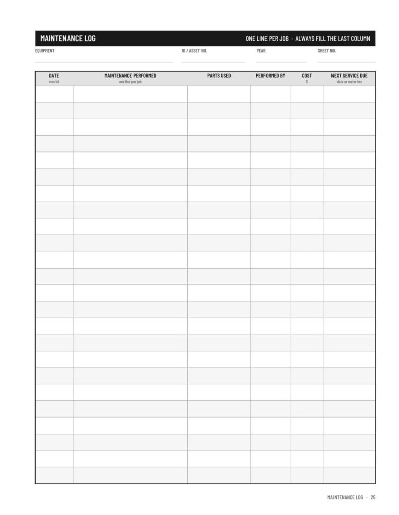 Equipment Maintenance Log Book, photo 2