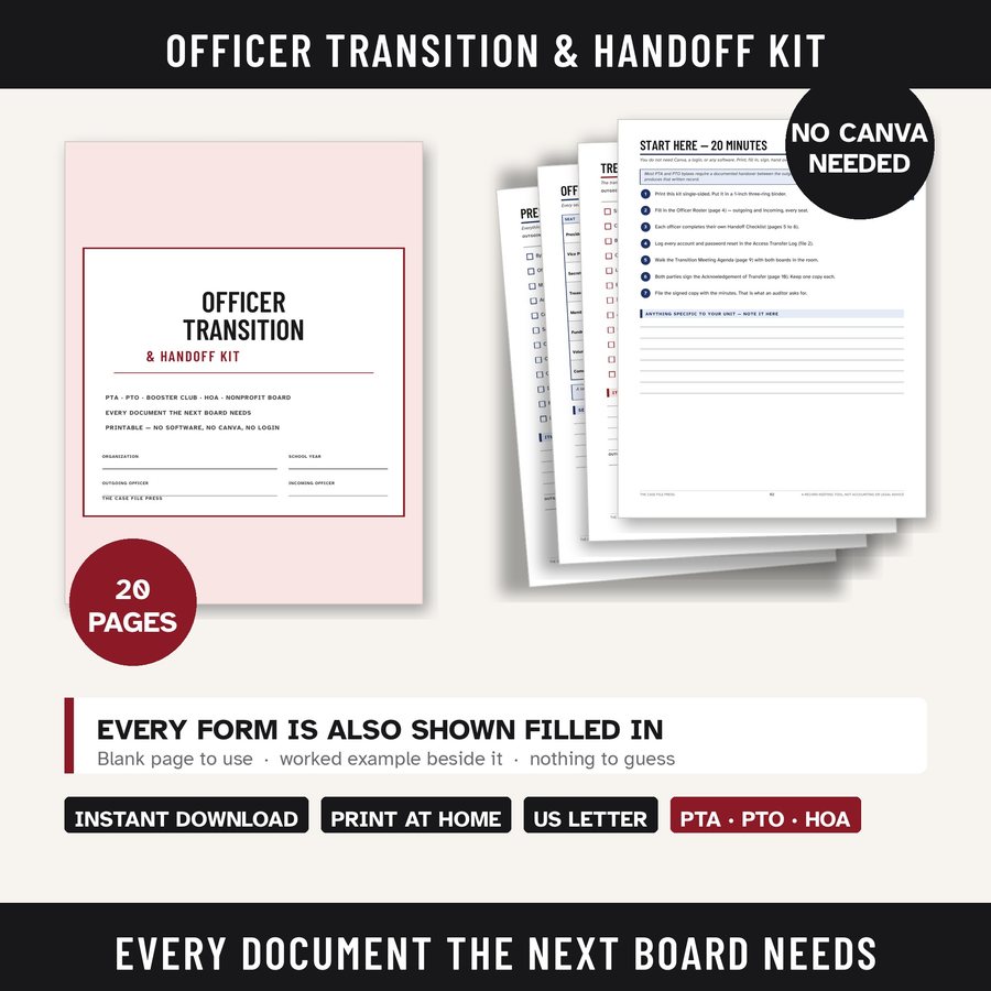 PTA PTO Officer Transition Binder